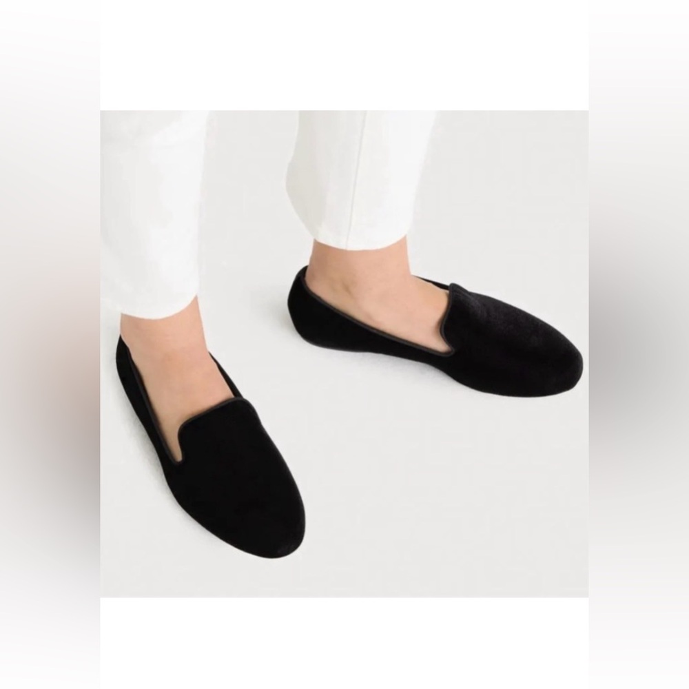 Birdies The Starling Black Velvet Flats Classic Vegan Smoking Footwear Size 5.5